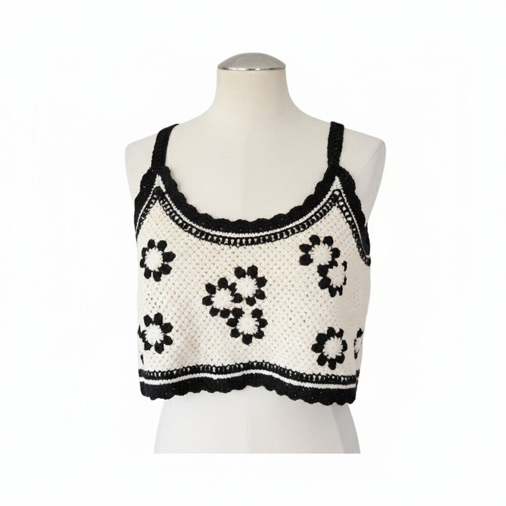 Lelis Collection Black & White Crochet Daisy Crop Top Size S/M